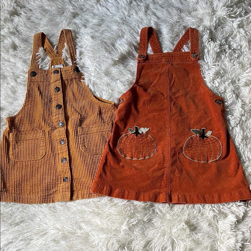 Isaac Mizrahi Rust & Mustard Corduroy Kids Overalls Duo